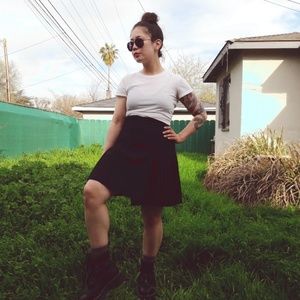 Black Pleated Mini Skirt Tennis Button Up Hi Waist